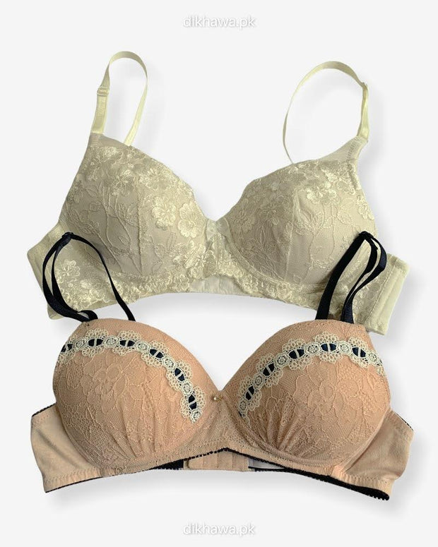 Imported Stocklot Branded  Cotton Pushup Bra - Non Wired Bra  -  Non Padded Bra - Pack of 2