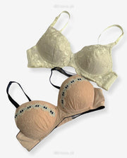 Imported Stocklot Branded  Cotton Pushup Bra - Non Wired Bra  -  Non Padded Bra - Pack of 2