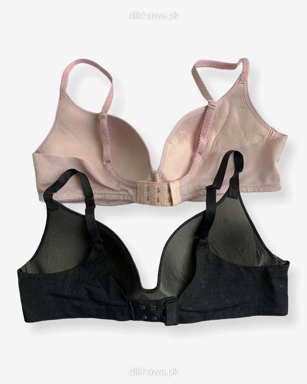 T-Shirt Bra - Soft Padded Imported Stocklot Branded Pushup Bra - Non Wired Bra - Non Padded Bra - Pack of 2