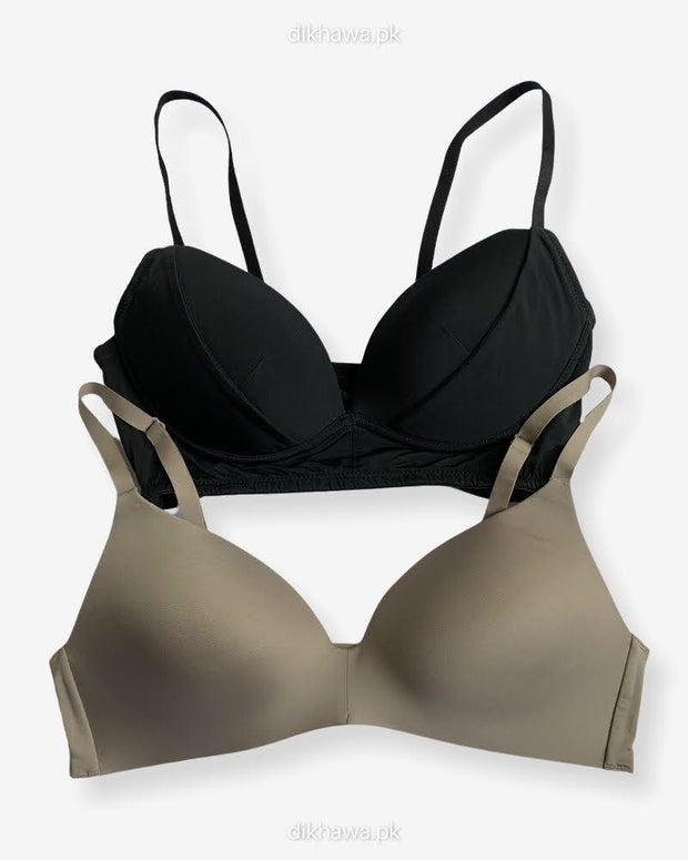 T-Shirt Bra - Soft Padded Imported Stocklot Branded Pushup Bra - Non Wired Bra - Non Padded Bra - Pack of 2