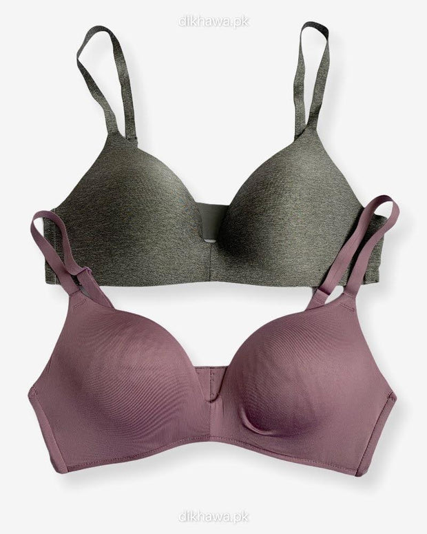 T-Shirt Bra - Soft Padded Imported Stocklot Branded Pushup Bra - Non Wired Bra - Non Padded Bra - Pack of 2