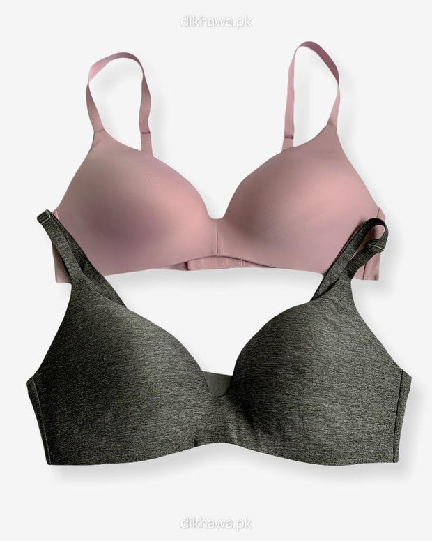 T-Shirt Bra - Soft Padded Imported Stocklot Branded Pushup Bra - Non Wired Bra - Non Padded Bra - Pack of 2