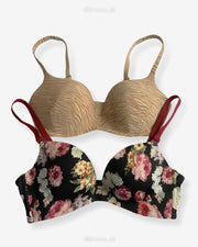 T-Shirt Bra -  Flower Design Soft Padded Imported Stocklot Branded Pushup Bra - Non Wired Bra -Double Padded Bra - Pack of 2