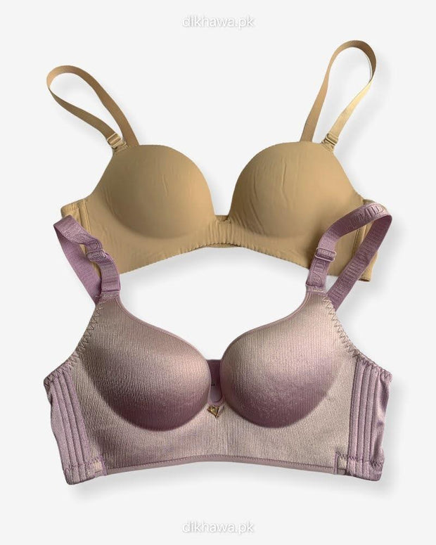 T-Shirt Bra - Soft Padded Imported Stocklot Branded Pushup Bra - Non Wired Bra -Double Padded Bra - Pack of 2