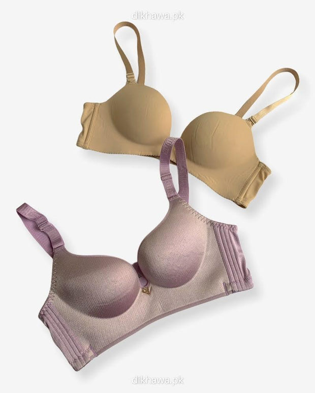 T-Shirt Bra - Soft Padded Imported Stocklot Branded Pushup Bra - Non Wired Bra -Double Padded Bra - Pack of 2