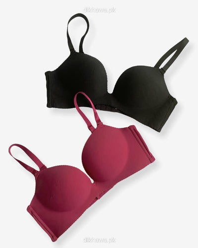 T-Shirt Bra - Soft Padded Imported Stocklot Branded Pushup Bra - Non Wired Bra -Double Padded Bra - Pack of 2