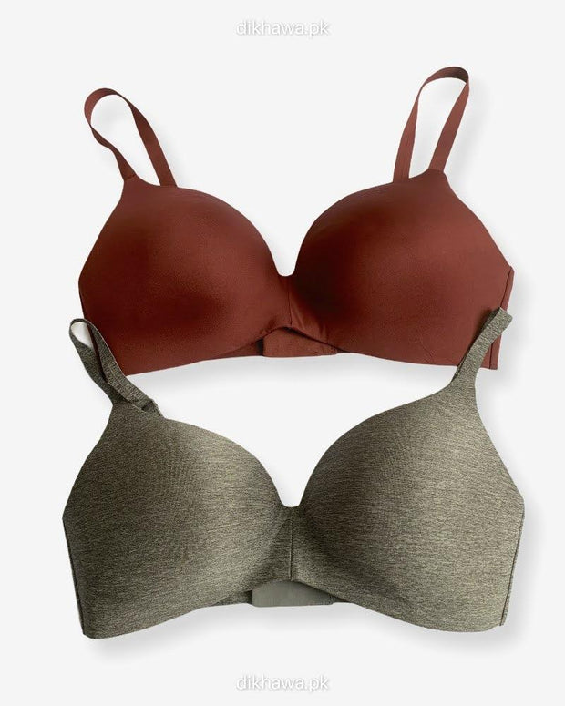 T-Shirt Bra - Soft Padded Imported Stocklot Branded Pushup Bra - Non Wired Bra -Single Padded Bra - Pack of 2