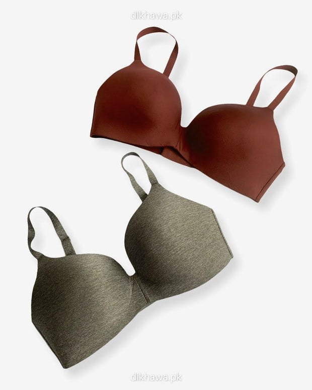 T-Shirt Bra - Soft Padded Imported Stocklot Branded Pushup Bra - Non Wired Bra -Single Padded Bra - Pack of 2