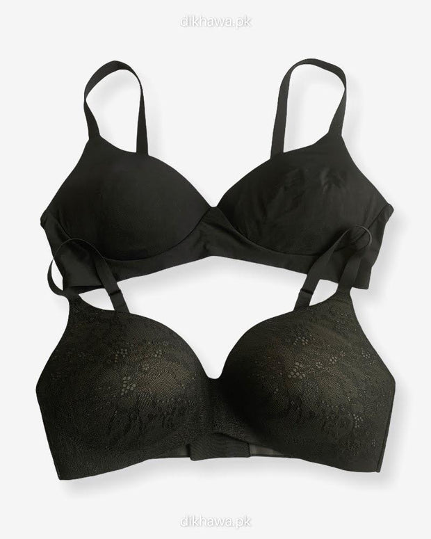 T-Shirt Bra - Soft Padded Imported Stocklot Branded Pushup Bra - Non Wired Bra -Single Padded Bra - Pack of 2