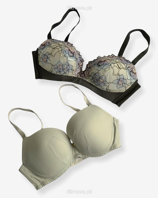 T-Shirt Bra - Soft Padded Imported Stocklot Branded Pushup Bra - Non Wired Bra -Single Padded Bra - Pack of 2