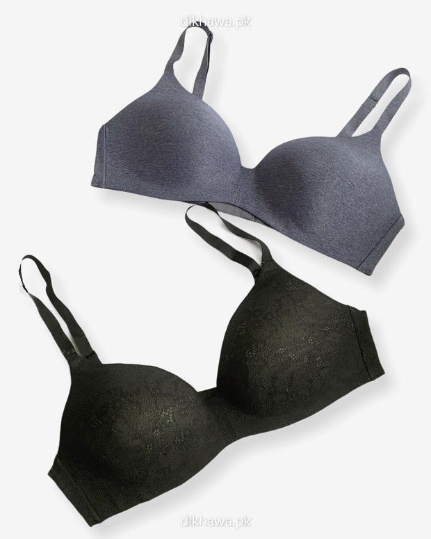 T-Shirt Bra - Soft Padded Imported Stocklot Branded Pushup Bra - Non Wired Bra -Single Padded Bra - Pack of 2