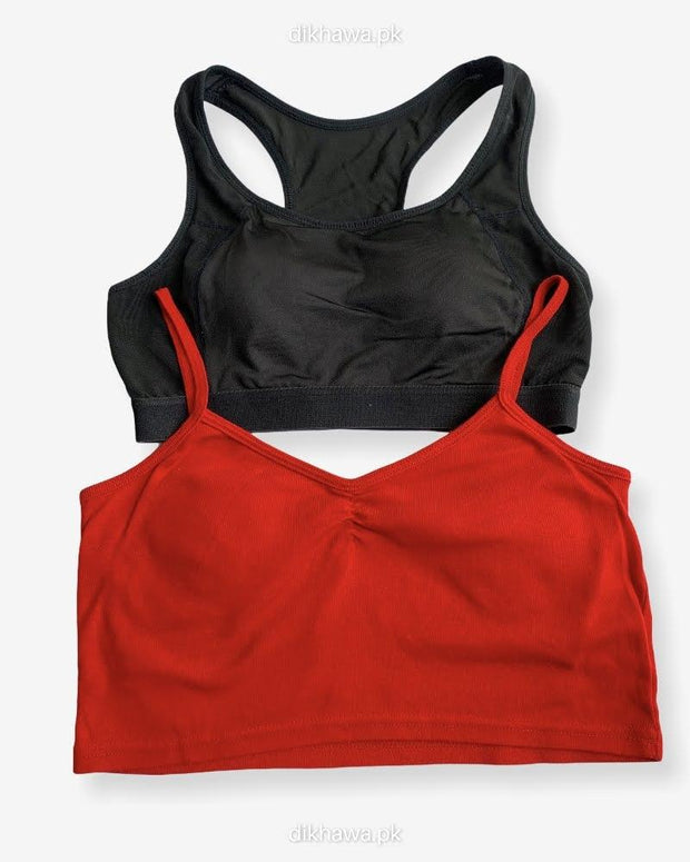 Non Padded Ladies Jogging Bra - Sports Bra - Soft Padded Imported Stocklot Branded Pushup Bra - Single Padded Bra - Pack of 2