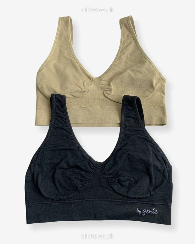 Non Padded Ladies Jogging Bra - Sports Bra - Soft Padded Imported Stocklot Branded Pushup Bra - Single Padded Bra - Pack of 2