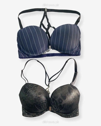 Pack of 2 - Front Open Bra with Button - Soft Padded  Underwired Bra Imported Stocklot Branded Front Open Bra