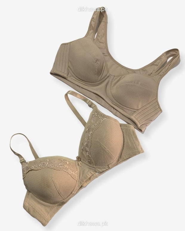 Pack of 2 - Front Open Bra with Button - Non Padded  Non Wired Bra Imported Stocklot Branded Front Open Bra