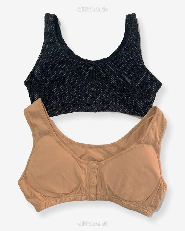 Pack of 2 - Front Open Bra with Button - Non Padded  Non Wired Bra Imported Stocklot Branded Front Open Bra