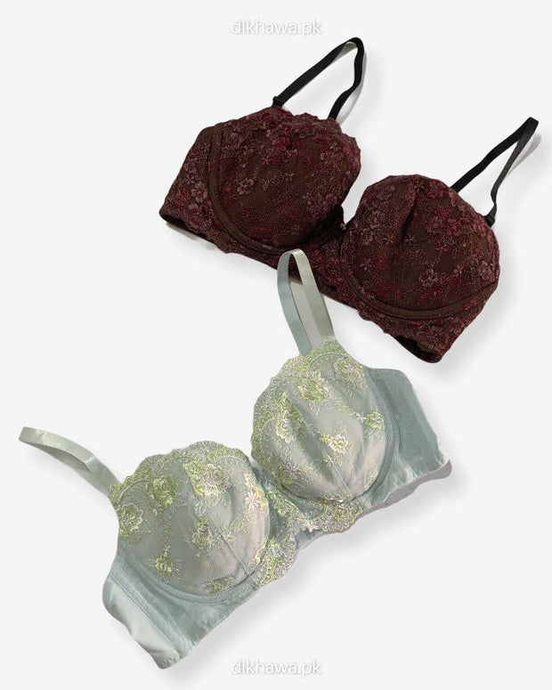 Imported Stocklot Branded  Net Pushup Bra - Underwired Bra  -  Non Padded Bra - Pack of 2