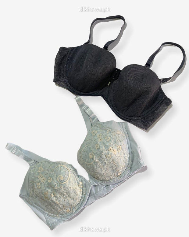 Imported Stocklot Branded  Net Pushup Bra - Underwired Bra  -  Non Padded Bra - Pack of 2