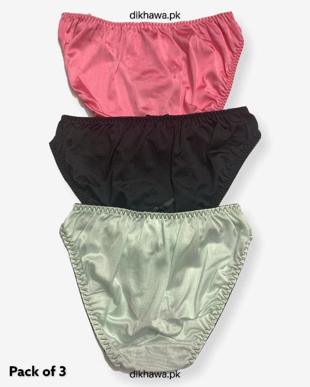 Pack of 3 Imported Stocklot Branded Net Panty With Silk Mid Waist Hipster Panty With Lace Panty