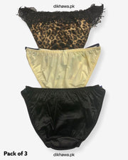 Pack of 3 Imported Stocklot Branded Net Panty With Silk Mid Waist Hipster Panty With Lace Panty