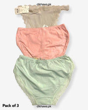 Pack of 3 Imported Stocklot Branded Net Panty With Silk Mid Waist Hipster Panty With Lace Panty