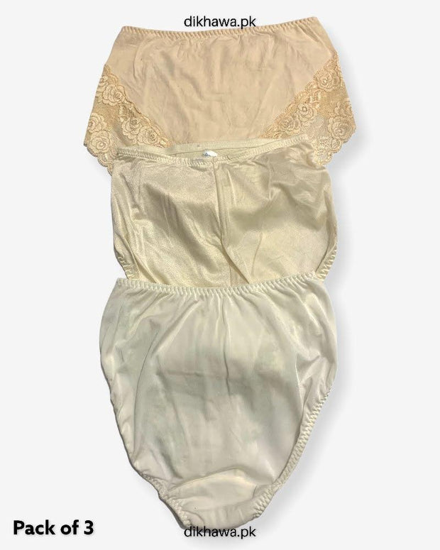 Pack of 3 Imported Stocklot Branded Net Panty With Silk Mid Waist Hipster Panty With Lace Panty