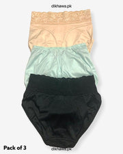 Pack of 3 Imported Stocklot Branded Net Panty With Silk Mid Waist Hipster Panty With Lace Panty