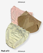 Pack of 3 Imported Stocklot Branded Net Panty With Silk Mid Waist Hipster Panty With Lace Panty