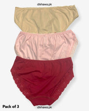 Pack of 3 Imported Stocklot Branded Net Panty With Silk Mid Waist Hipster Panty With Lace Panty