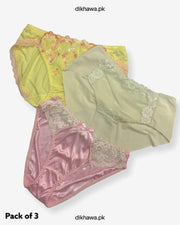 Pack of 3 Imported Stocklot Branded Net Panty With Silk Mid Waist Hipster Panty With Lace Panty