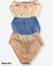 Pack of 3 Imported Stocklot Branded Net Panty With Silk Mid Waist Hipster Panty With Lace Panty