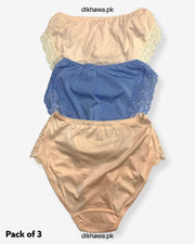 Pack of 3 Imported Stocklot Branded Net Panty With Silk Mid Waist Hipster Panty With Lace Panty