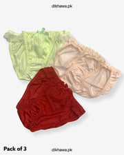 Pack of 3 Imported Stocklot Branded Net Panty With Silk Mid Waist Hipster Panty With Lace Panty