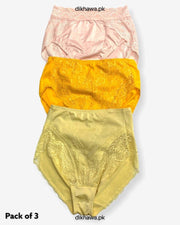 Pack of 3 Imported Stocklot Branded Net Panty With Silk Mid Waist Hipster Panty With Lace Panty