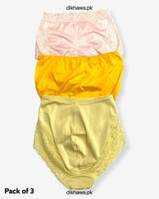 Pack of 3 Imported Stocklot Branded Net Panty With Silk Mid Waist Hipster Panty With Lace Panty