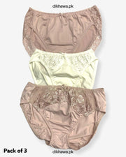 Pack of 3 Imported Stocklot Branded Net Panty With Silk Mid Waist Hipster Panty With Lace Panty