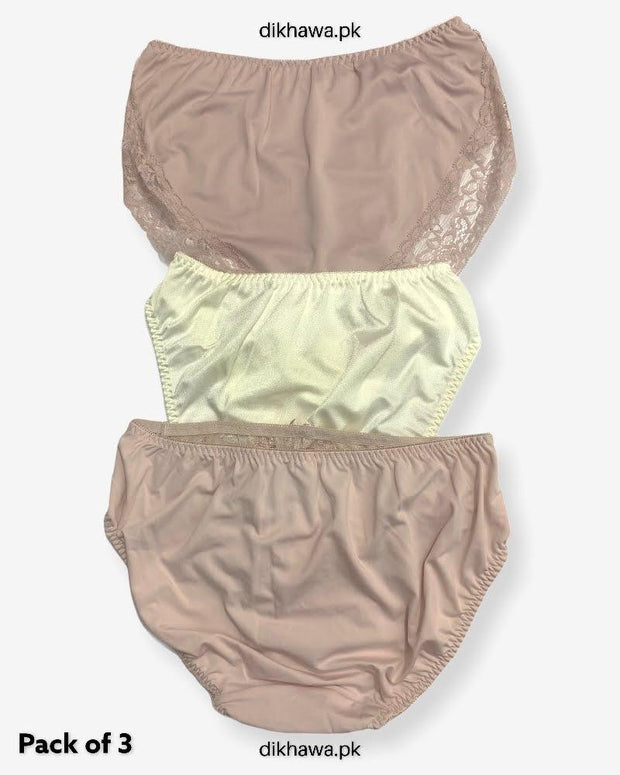 Pack of 3 Imported Stocklot Branded Net Panty With Silk Mid Waist Hipster Panty With Lace Panty