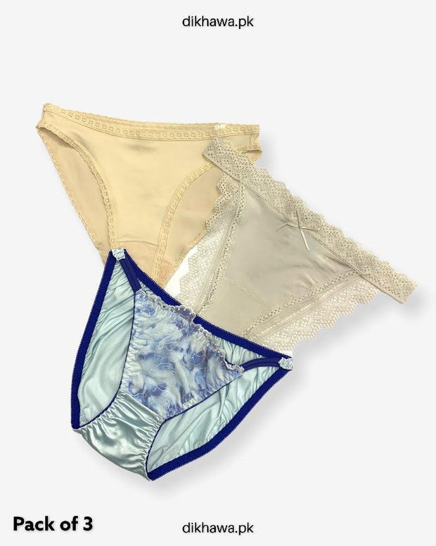 Pack of 3 Imported Stocklot Branded Net Panty Bikini Style Sexy Thong Panty