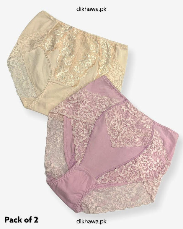 Pack of 2 Imported Stocklot Branded Net Panty Stretchable Cotton Lace Panty 2021