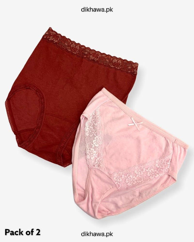 Pack of 2 Imported Stocklot Branded Net Panty Stretchable Cotton Lace Panty 2021