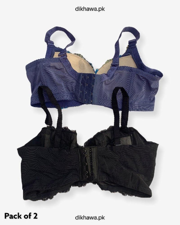 Imported Stocklot Branded  Net Pushup Bra -Under Wired Bra - Non Padded Bra - Pack of 2