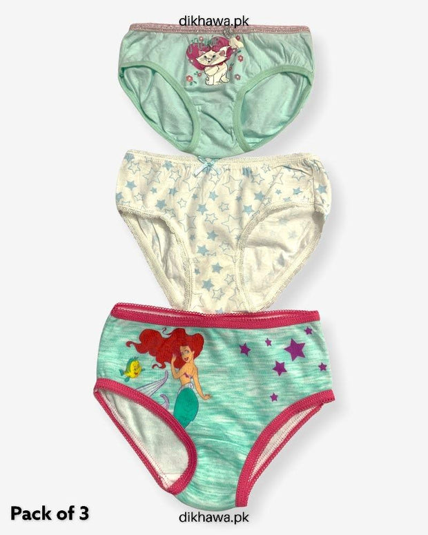 Pack of 3 Kids Panty Imported Stocklot Branded Girls Pure Cotton Printed Briefs Underwear Panty Combo