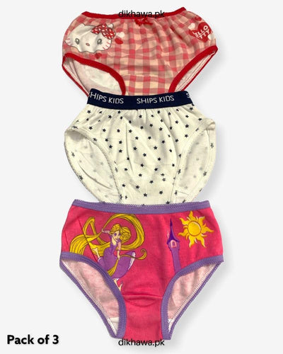 Pack of 3 Kids Panty Imported Stocklot Branded Girls Pure Cotton Printed Briefs Underwear Panty Combo