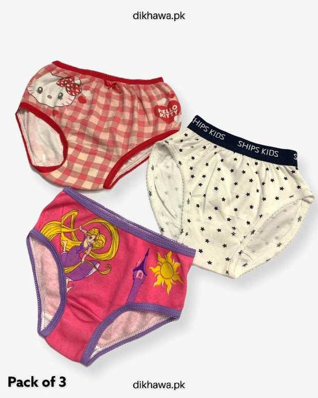 Pack of 3 Kids Panty Imported Stocklot Branded Girls Pure Cotton Printed Briefs Underwear Panty Combo