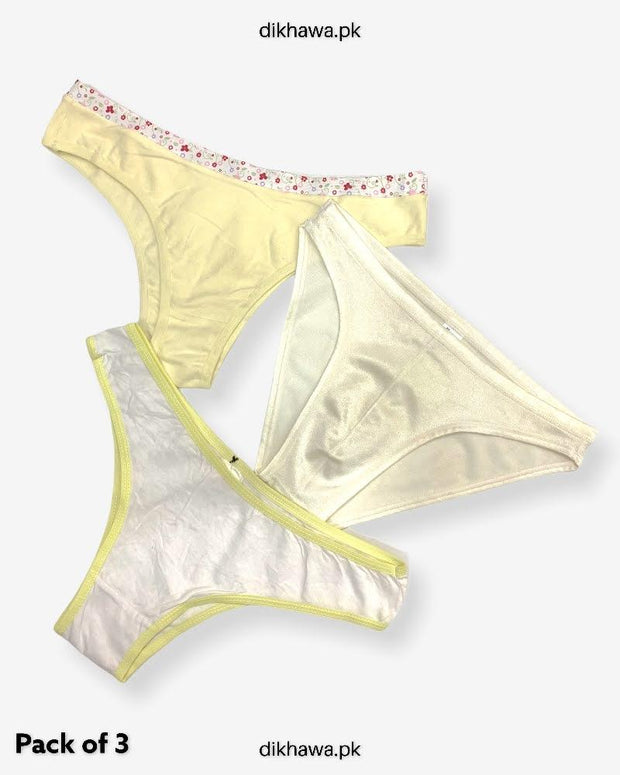 Pack of 3 Imported Stocklot Branded Cotton Lace Panty Stretchable Cotton Thong Panty 2021