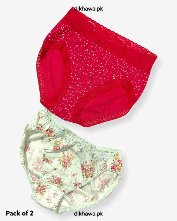 Pack of 2 Imported Stocklot Branded Cotton Panty Stretchable Cotton Lace Panty 2021