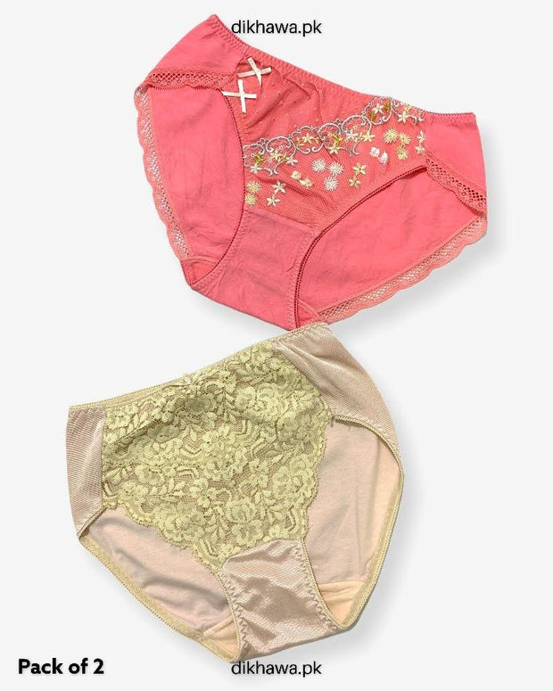 Pack of 2 Imported Stocklot Branded Cotton Panty Stretchable Cotton Lace Panty 2021