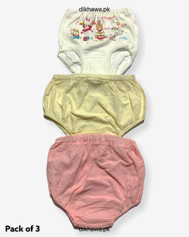 Pack of 3 Kids Panty Imported Stocklot Branded Girls Pure Cotton Printed Briefs Underwear Panty Combo
