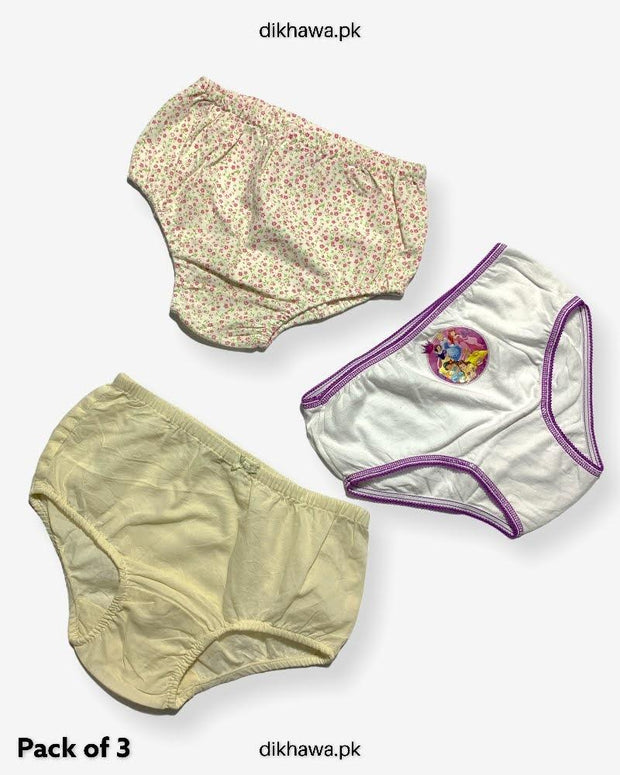 Pack of 3 Kids Panty Imported Stocklot Branded Girls Pure Cotton Printed Briefs Underwear Panty Combo