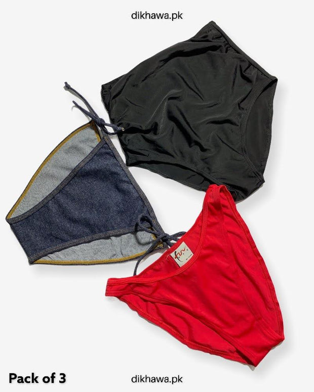 Pack of 3 Imported Stocklot Branded Jersey Panty Bikini Style Sexy Thong Panty Swimwear Panty